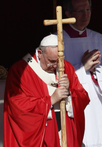 Pope Francis listens to the Gospel reading of the Passion. (CNS/Paul Haring)