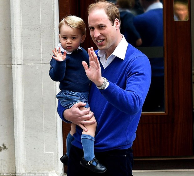 Prince William giving a shy wave as he arrived at Lindo Wing with his dad Prince William after the birth of his little sister